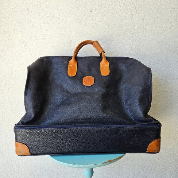 Brics Other - Bric's Luggage Genuine Leather Italy Pebbled Navy Blue Duffle Bag Hard Base 22"